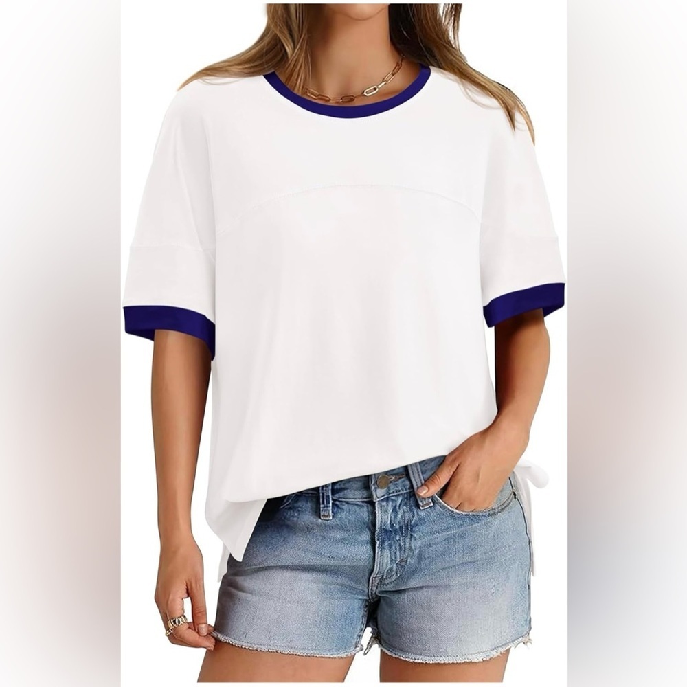 Womens Oversized T Shirts Dressy Casual Short Sleeve Summer Top, Size XL